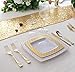 NERVURE 150 PCS Gold Square Plasitc Plates with Gold Plastic Silverware, Elegant Tableware Set Includes 25 Dinner Plates 25 Dessert Plates 25 Forks 25 Spoons 25 Knives 25 Cups