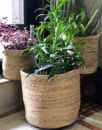 Printshoppie Handcrafted Woven Round Floral Pots Bag Natural Jute & Cotton Plant Bag Pot Bags for All Plants Home Room Hall Decor Indoor Outdoor Plant Sack (1, 12x12)