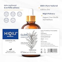 HIQILI Clove Oil 1 Fl Oz, 100% Pure Undiluted Clove