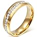 Fashion Month Mens Womens 6mm Titanium Stainless Steel 18k Gold Wedding Ring Channel Set Cubic Zirconia Engagement Band Size 9
