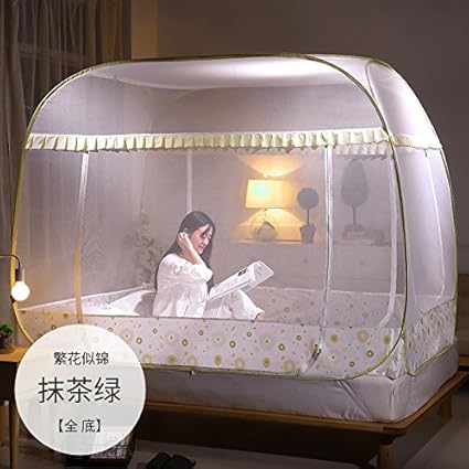 Mayihang Moskitonetz Mongolei Tasche Moskitonetz 1 2 Meter Bett Installation Drei Offene 1 5 M 1 8 M Doppelbett Haushalt Top Bluhenden Alle Matcha Grun Unten 1 2 M 4 Fuss Bett Amazon De Kuche Haushalt