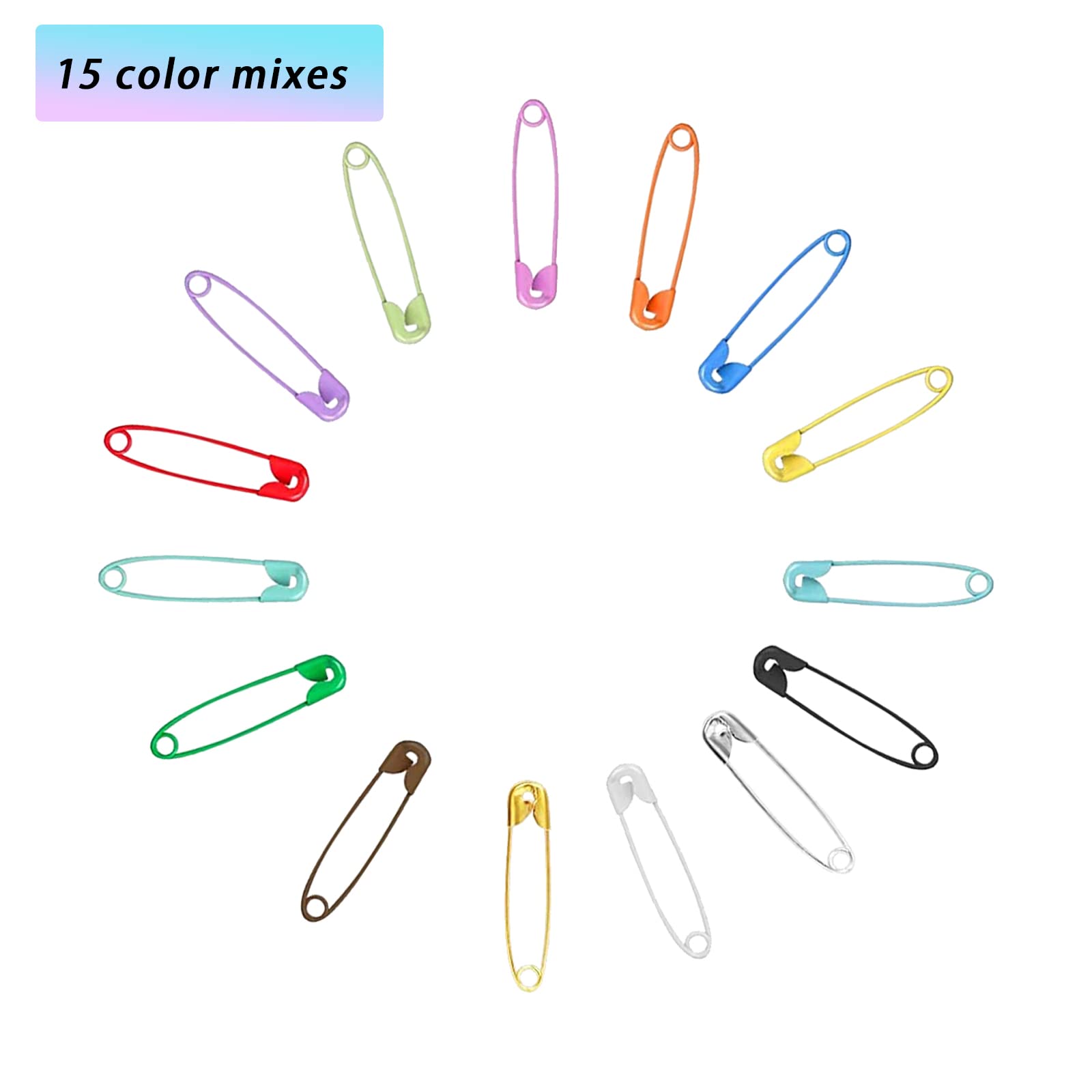 300Pcs Colored Safety Pins Bulk Sewing Pins Nickel-Plated Metal Safety Pins for Sewing, Art Craft, Jewelry Making, Knitting Stitch Marker（15 Colors, 32mm）