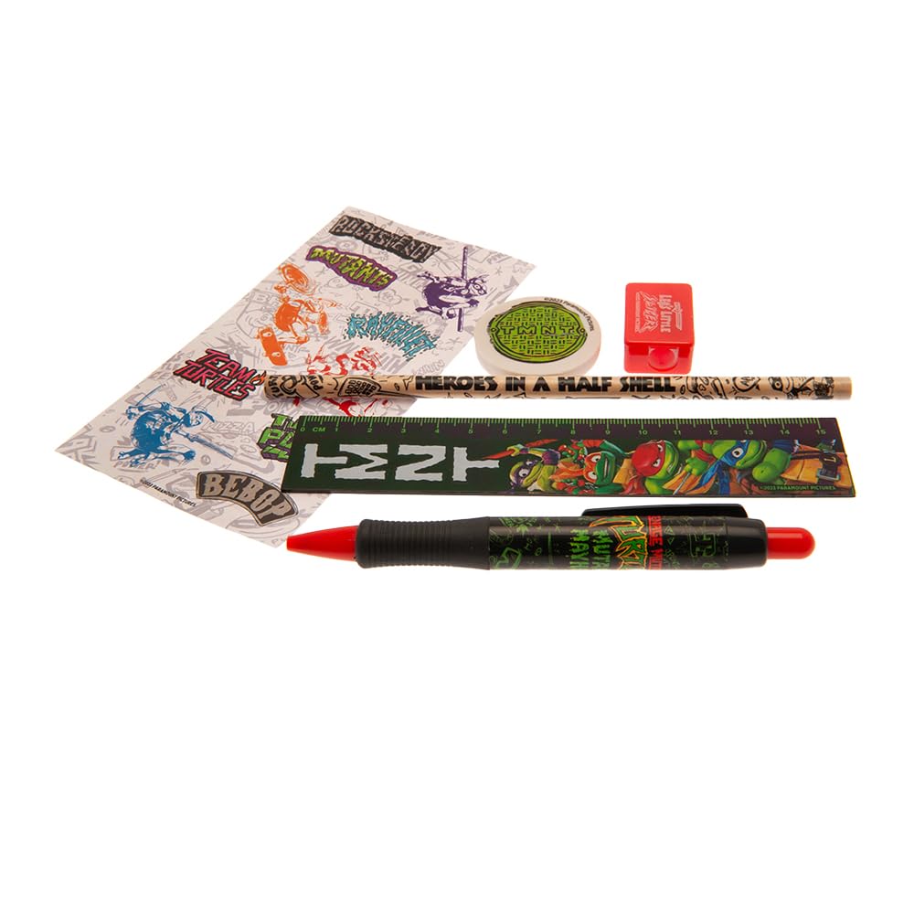 Ninja Turtles TMNT 6 Piece Stationery Set with Ballpoint Pen, Pencil, Ruler & Co., Official Merch, Ideal for Back to School
