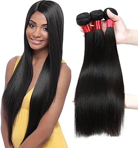 Elegant Queen Brazilian Hair 3 Bundles Remy Human Hair Extensions Unprocessed Virgin Weave Hair Bundles(Straight Hair,24 24 24 Inch,Natural Black)