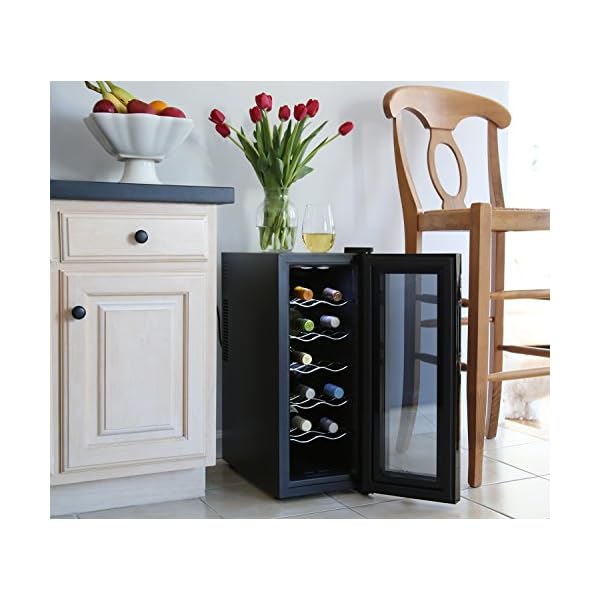 Ivation-12-Bottle-Thermoelectric-Wine-CoolerChiller-Door-Lock-Counter-Top-Red-White-Wine-Cellar-wDigital-Temperature-Display-Freestanding-Refrigerator-Smoked-Glass-Door-Quiet-Operation-Fridge