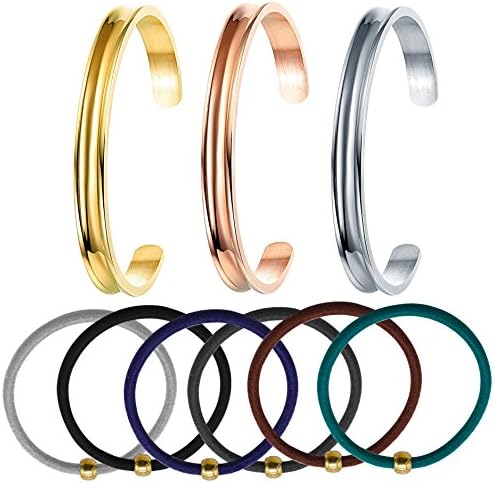 Likimar Hair Tie Bracelet Stainless Steel Cuff Bangle Bracelet for Women Plus 6 Unique Hair Ties