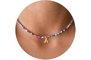 Yoosteel Colorful Beaded Initial Necklaces for Girls Gifts - Cute Choker Necklace for Kids Jewelry A-Z Initial Necklaces for Women Personalized Birthday Gifts for Teenage Girls