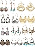12 Pairs Vintage Boho Earrings Geometric Dangle Pendant Earrings Turquoise Earrings for Women Girls Supplies (Style D)