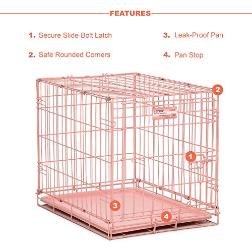Pink Dog Crate, MidWest iCrate 24" Pink Folding Metal Dog Crate with Divider Panel, Floor