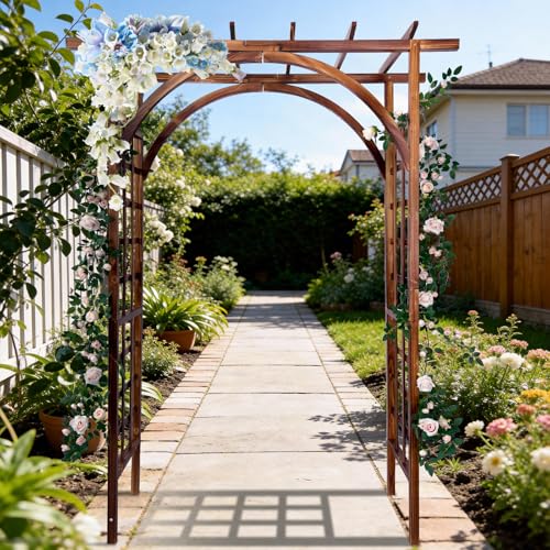 85in Wooden Garden Arbor Trellis – Sturdy Fir Wood Pergola Arch for Climbing Pl…