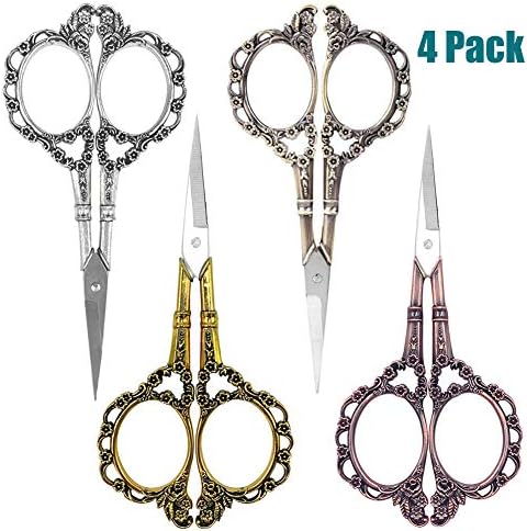 Classic Stitching Scissors European Type Needlework Embroidery Stainless Metal Scissors Tailor Craft Scissors for Embroidery, Stitching, Craft, Artwork Work & On a regular basis Use (4 Pairs-Type B, 11.5cm/4.5 inch)
