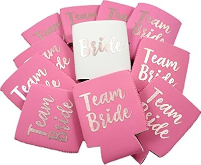 11pc or 6pc Set Team Bride & Bride Drink Coolers for Bachelorette Parties, Bridal Showers & Weddings. 4mm Thick Bottle Sleeves / Can Coolies / Beverage Insulators