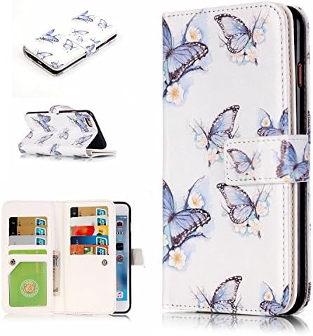 Case for 6S,6S Case,iPhone 6 Case,Nine Card Solt Case for 6S, Flip Cover Wallet PU Leather with Stand Case for iPhone 6S,Case for iPhone 6 (Small Blue Butterfly)