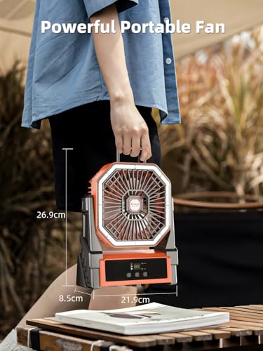 Kssvzz 30000mAh Camping Fan, 4 Speeds Silent USB Fan with LED, 270° Rotation Rechargeable Table Fan, Battery Fan for Travel, Picnic, Hiking