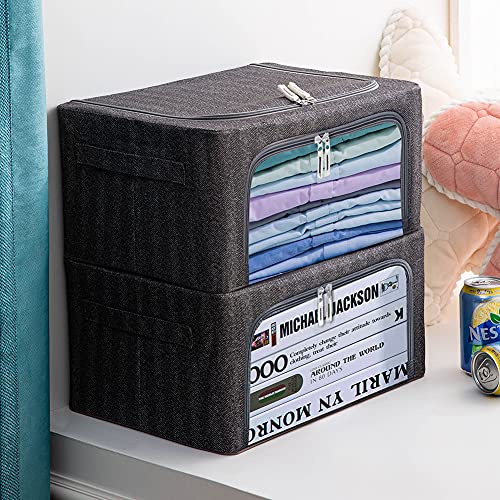 Foldable Clothes Storage Bins 2 Pack, Stackable Metal Frame Clothing
