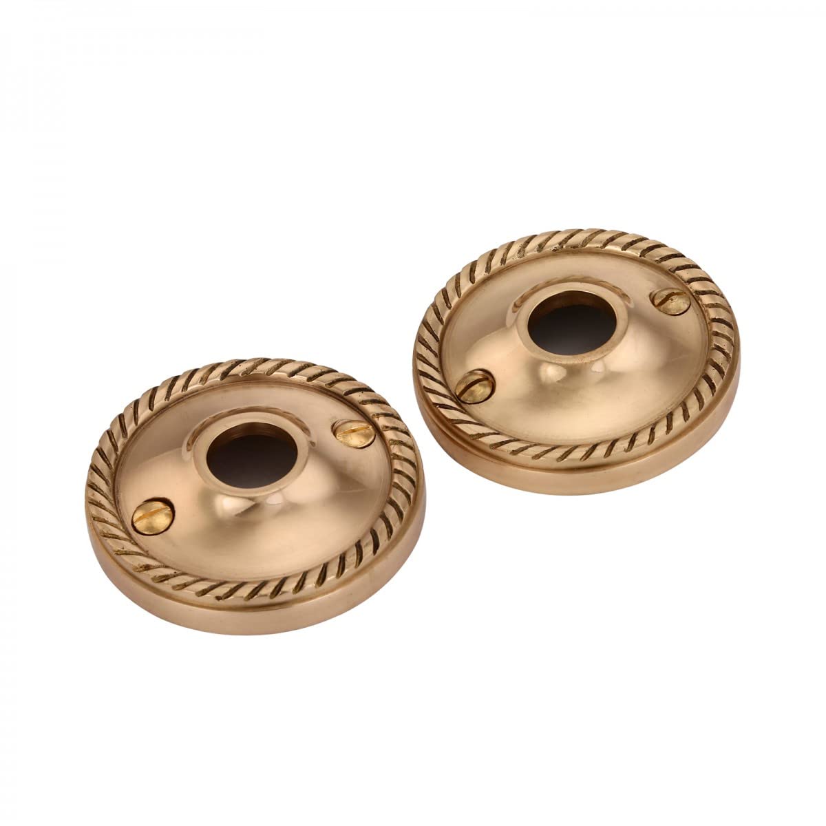 Photo 1 of Renovators Supply Manufacturing Brass Victorian Door Knob Rosettes Pair 2.5" W Backplate Roped Design Cabinet Knob Back Plate Hardware RSF Finish Roses Protective Furniture Hole Covers with Screws