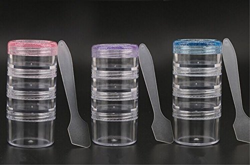 yueton 3 Sets 4-Layers Empty Clear Plastic Powder Compact Cosmetic Containers with Makeup Spatulas