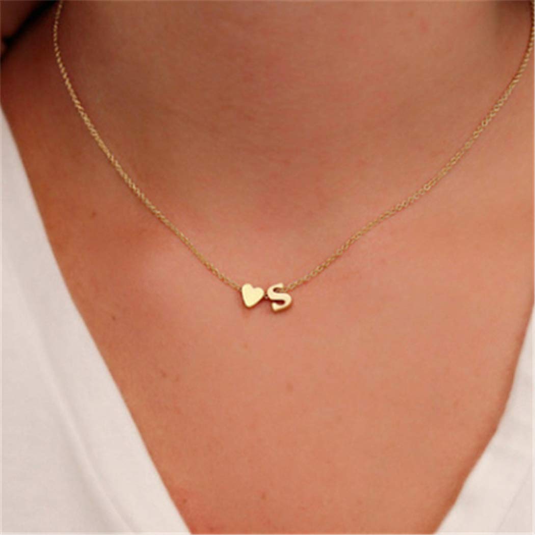 Yienate Fashion Necklace Peach Heart Shaped Letter S Pendant Jewelry For Woman and Girls (Gold)
