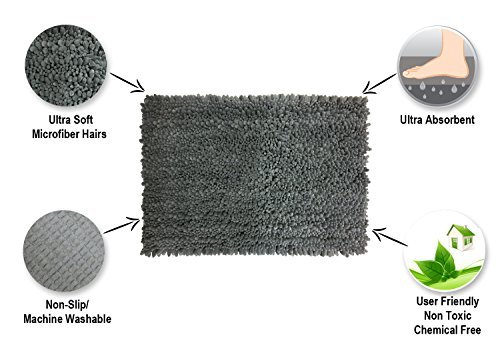 Raphael Rozen Elegant Bath Set of 2 Microfiber Bath Mat, Non slip Backing, Ultra Soft, Extremely absorbent and Fast Drying. Durable, Easy Cleaning, Machine Washable. 5 (Steel Gray 17x24) - Thumbnail 3