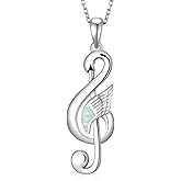 qielizhu Music Necklace 925 Sterling Silver Swan Pendant Necklaces Opal Music Note Necklace for Women Swan Jewelry Gifts