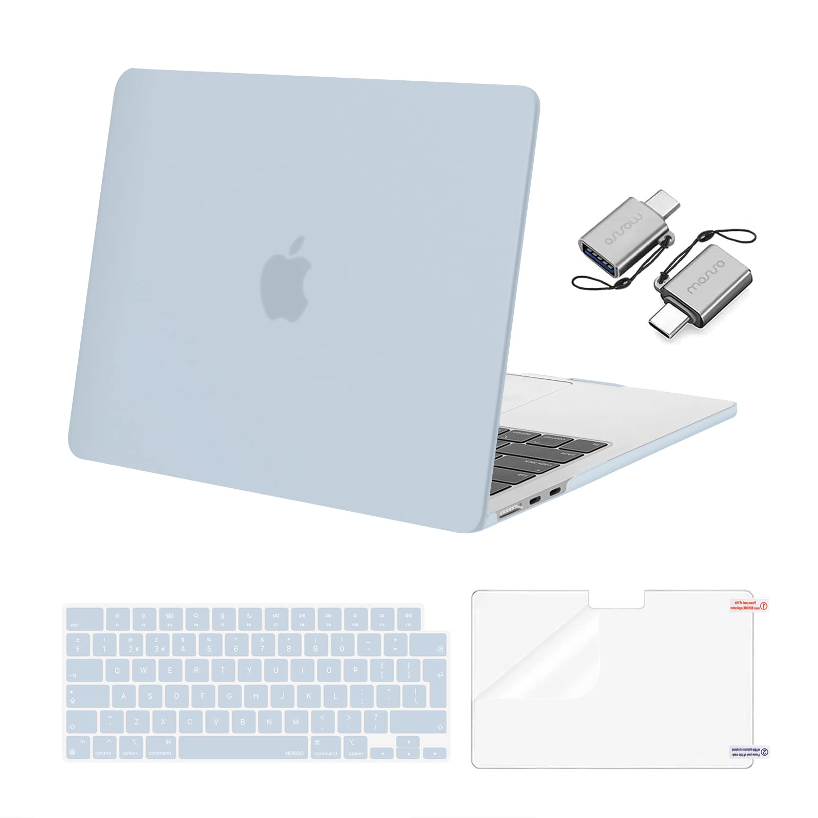 MOSISO Compatible with MacBook Air 13 inch Case M5 M4 M3 M2 2026-2022 A3449 A3240 A3113 A2681, Hard Shell Case for MacBook Air 13.6 inch &Keyboard Cover&Screen Film&Type C Adapter, Baby Blue — image 1