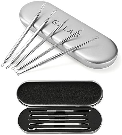 Galag Stainless Steel Blemish Pimple Blackhead Remover and Comedone Acne Extractor Tool Kit with Metal Case