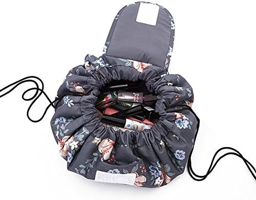 Casual Waterproof Women Toiletry Bags Folding Large Capacity Lazy Cosmetic Bags (Dark gray flowers)