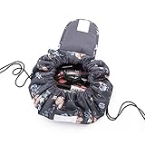 Casual Waterproof Women Toiletry Bags Folding Large Capacity Lazy Cosmetic Bags (Dark gray flowers)