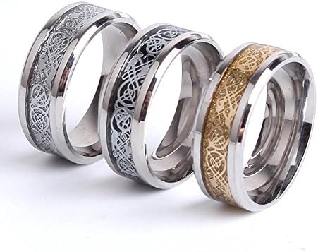 Arce 8mm Dragon Scale Carbide Celtic Dragon Pattern Beveled Edges Inlay Polished Rings