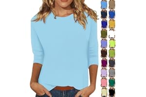 ARICY 3/4 Length Sleeve Womens Tops Casual Summer Spring Vacation Trendy T Shirt Crewneck Floral Printed Three Quarter Tunic Blouse