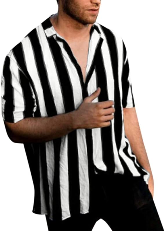 camisa rayada blanco y negro hombre