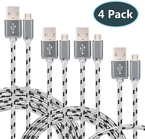Micro USB Cable Nylon Braided Android Fast Charging Charger for Samsung LG Motorola Sony HTC and More , 6 Feet - 4 Piece