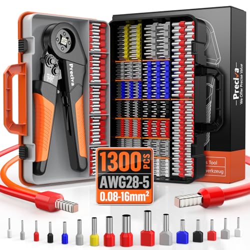 Crimpzangen Aderendhülsen Set, Preciva Crimpzange 0,08-16mm² Aderendhülsenzange mit 350 Twin und 950 Einzeilige Aderendhülsen Set für Heimwerker und industrieller Bedarf Presszange 16mm2 thumbnail 1