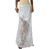 Women Silk Satin Half Slip Long Skirts Lace Trim Asymmetrical Maxi Skirt Elegant Silky Flowy A Line Midi Skirts