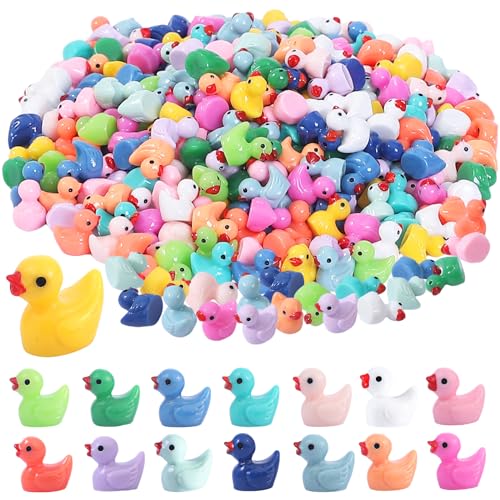 CozyWhimsy Mini Ducks 300 Pack Tiny Duck Figurines Bulk for Miniature Dollhouse Decor Accessories Garden Aquarium Potted Ornament Party Toys DIY Charms Office Classroom Activity to Hide