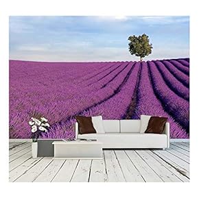 Rich Lavender Field in Provence, France, with a Lone Tree in The Background - Removable Wall Mural | Self-Adhesive Large Wallpaper - 66x96 inches
