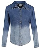Women's Loose Fit Gradient Color Boyfriend Denim Shirt