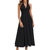 GLNEGE Women's Summer V-Neck Long Dress Casual Halter Wedding Guest Dresses Boho Flowy Smocked Sundress 2025
