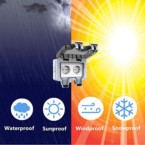 MGGBDH Außensteckdose IP66 Wetterfest, Outdoor Steckdose Aufputz Schutzkontakt mit Klappdeckel für Feuchtraum Garten den… – Bild 4