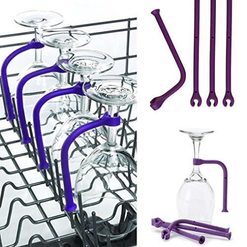 Creazy 4Pcs Adjust Silicone Wine Glass Dishwasher Goblet Holder Safer Stemware Saver - Thumbnail 4