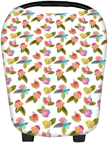 Baby Car Seat Canopy - Nursing Breastfeeding Cover Scarf Shopping Cart, Stroller, Carseat Covers for Girls and Boys - 5 in 1 Breathable Stretchy Multi Use Canopy for Carseats, Nursing, Shopping Cart