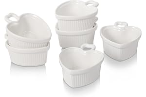 Mini Ramekins 2.7 oz, Vidalenta Dipping Sauce Cups, Heart-shaped Tiny Ramekins Dip Bowl Porcelain Souffle Dish Set of 6, Small Ramekins Dessert Cups Small Bowls for Charcuterie Board, Microwave & Oven