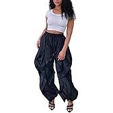 LROSEY Women Baggy Ruffle Wide Leg Pants Trendy Casual Y2k Drawstring Cargo Joggers with Pockets