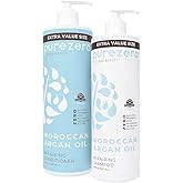Purezero Moroccan Argan Oil Shampoo & Conditioner set - Repair Damaged Hair - Fight Dandruff & Frizz - Zero Sulfates, Parabens, Dyes, Gluten - Vegan & Cruelty Free (20 FL Oz (Pack of 2))