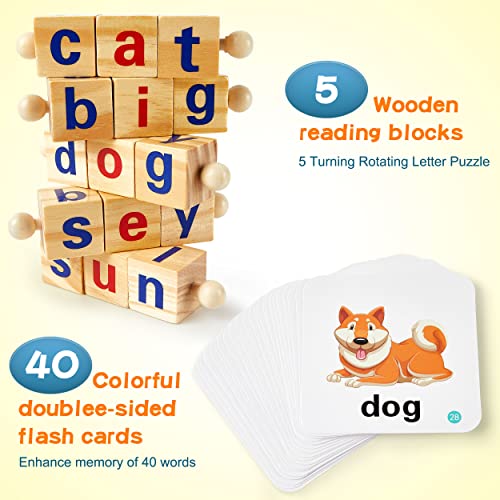 Alphabet Rotating Rods Flash Cards JAQI Wooden Reading Blocks - Short ...