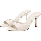 Riekhany High Heel Mules for Women Slip On Open Pointed Toe Classy Patent Leather Stiletto Pumps Formal Slingback Mule Sandals Dress Walking Shoes