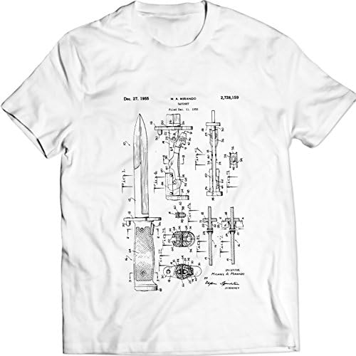 M9 Bayonet Military Knife Patent T-Shirt Mens Gift Idea (L, White)