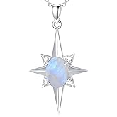MILKYX Rainbow Genuine Moonstone North Star Pendant Necklace Sterling Silver Natural Gemstone June Birthstone Jewelry for Women