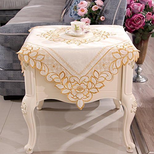 Elegant Gold Embroidery Floral Dining Home Room Small Table Cover Topper Cloth