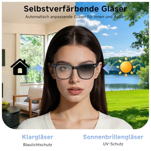 AI Smart Glasses, Brille mit 800 W Kamera, 2 Paare Brillengläser, 1080P HD Video und Audiorecording mit Bildstabilisierung, /Bluetooth-Anrufe/AI-Assistent/Echtzeitübersetzung